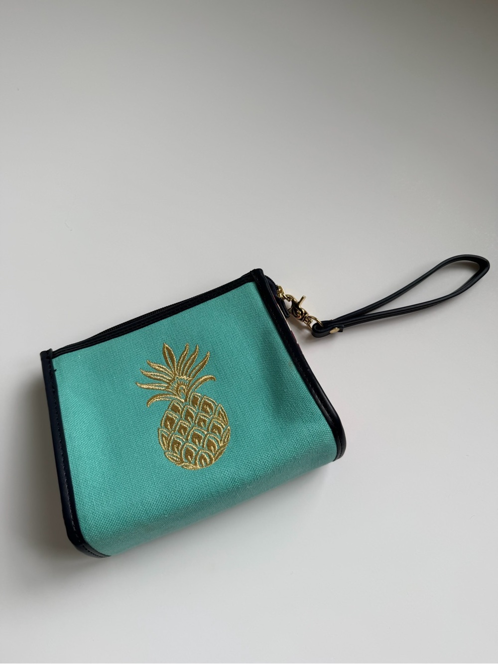Spartina 449 Linen Mini Bag Clutch Embroidered Pineapple Sea Blue